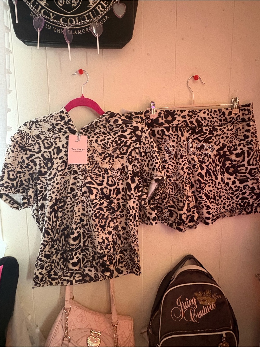 Juicy Couture Black & Cream Leopard Print Tee and Shorts Set